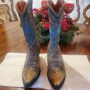 Dan Post Women's Heart Breaker 7.5M Leather BLUE BIRD Western Boots Brown DP3441